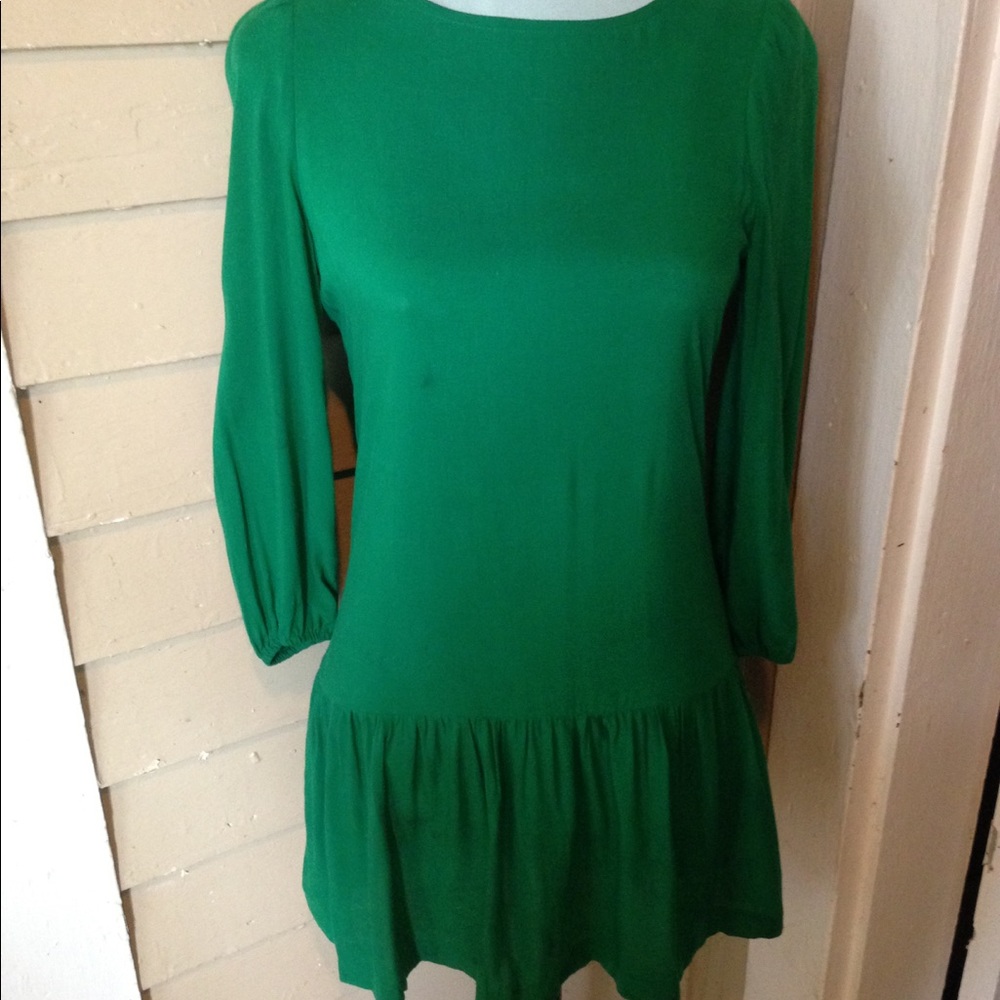 Anthropologie Green Tunic with Pockets & Ruffle